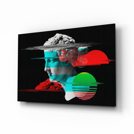 Glitch Bust Retro Sun Vaporwave Glass Wall Art