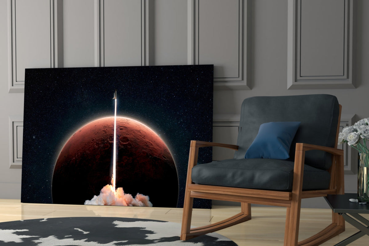 Rocket Launch to Mars Glass Wall Art