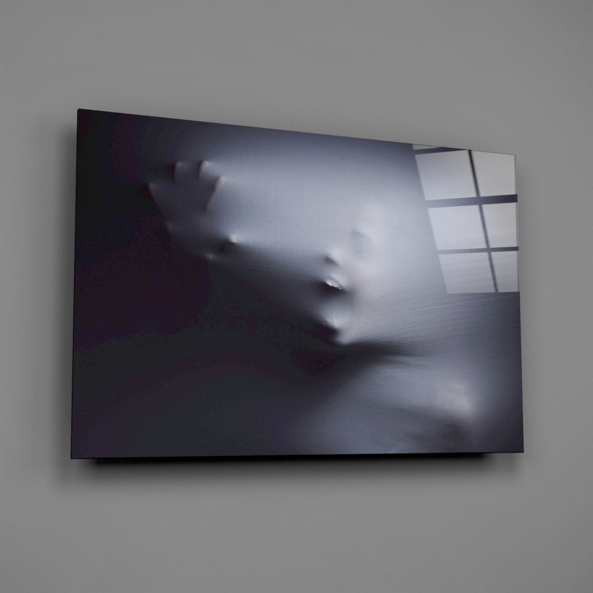 Ghostly Face Pressing Through Fabric Glass Wall Art